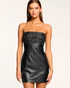 Clementine Embellished Faux Leather Mini Dress