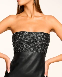 Clementine Embellished Faux Leather Mini Dress