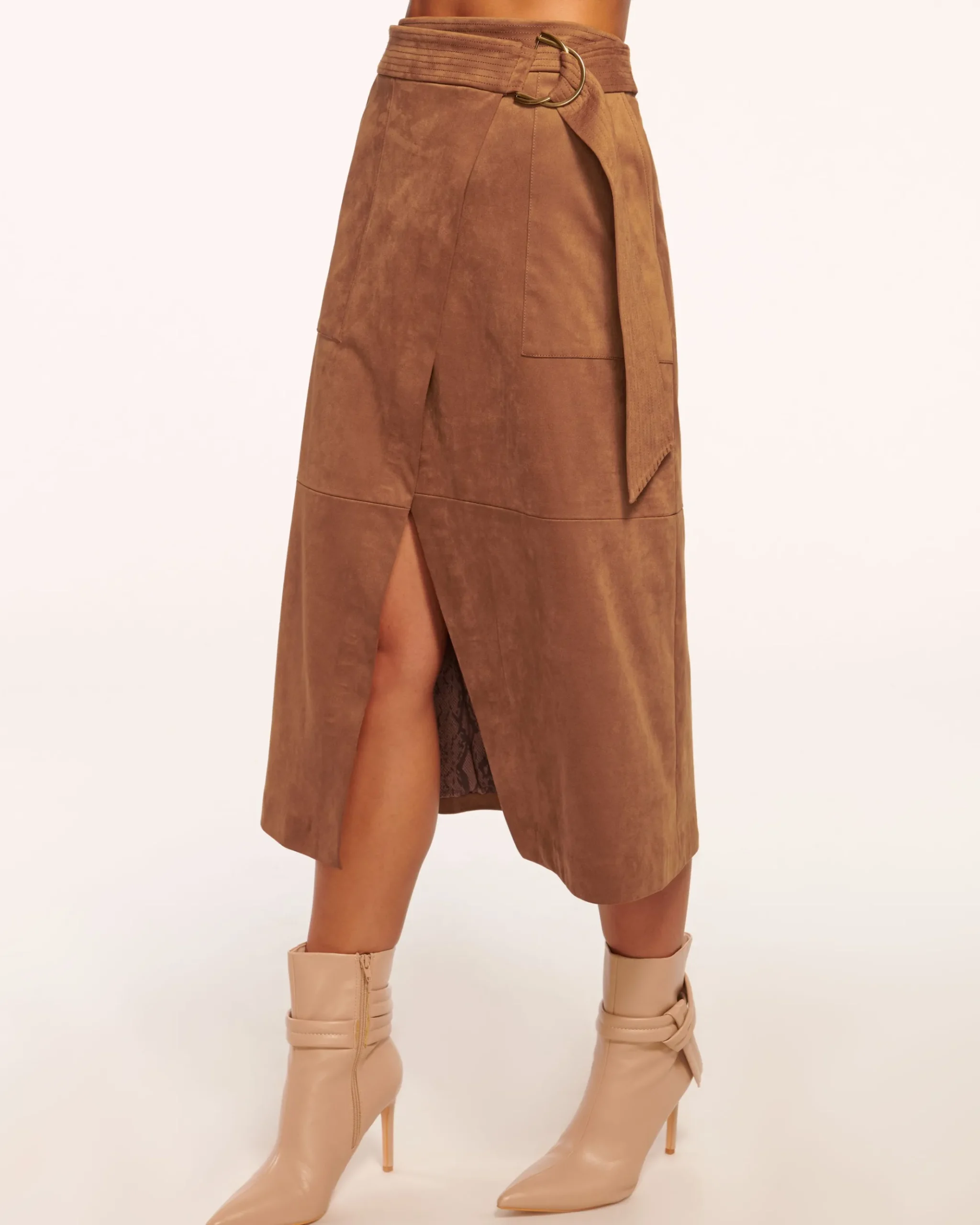 Delphia Faux Suede Midi Skirt