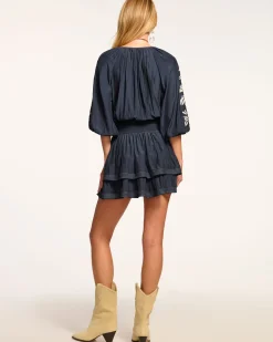 Devorah Smocked Embellished Mini Dress