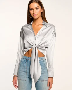 Farrah Silk Tie-Front Blouse