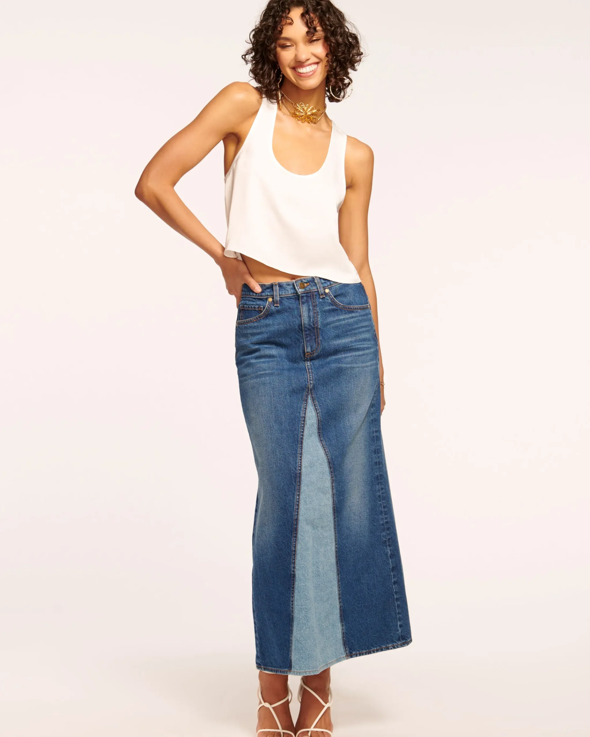 Jannie Two-Tone Denim Maxi Skirt