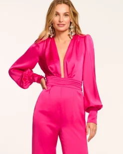 Madelane Plunging Long Sleeve Jumpsuit