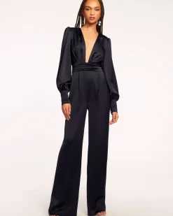 Madelane Plunging Long Sleeve Jumpsuit