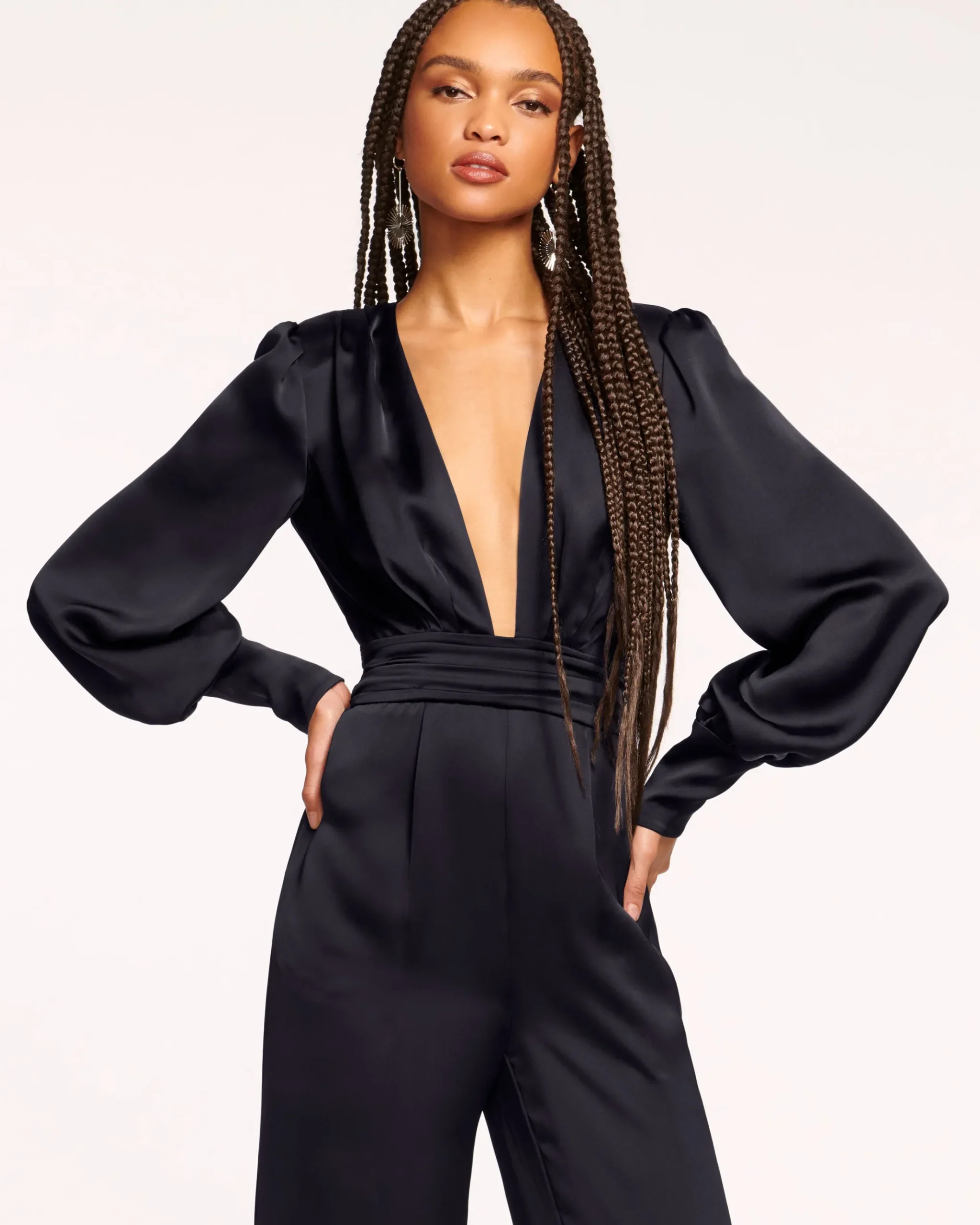 Madelane Plunging Long Sleeve Jumpsuit