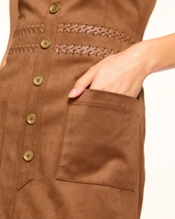 Margery Faux Suede V-Neck Midi Dress