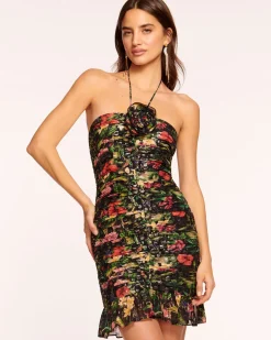 Margret Ruched Ruffle Mini Dress