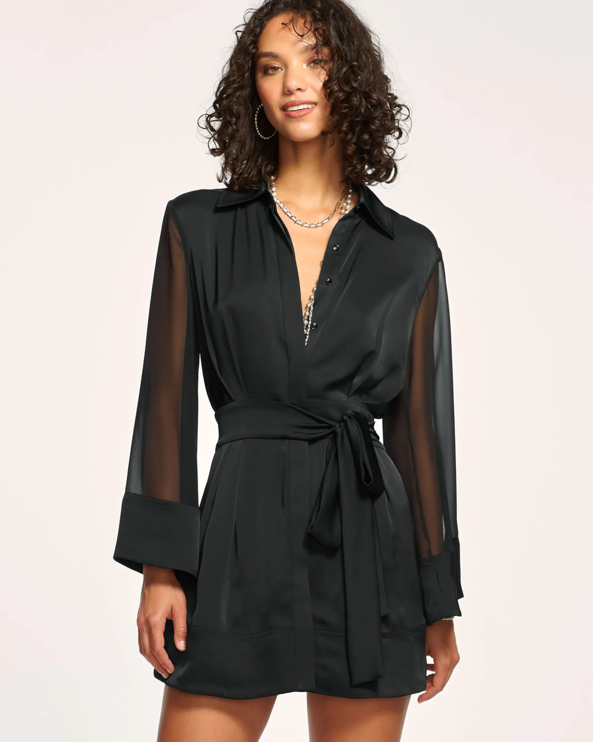 Phoebe Sheer Long Sleeve Shirt Dress