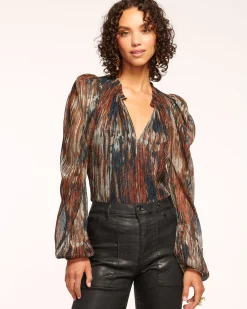 Sukie V-Neck Puff Sleeve Blouse