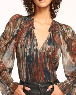 Sukie V-Neck Puff Sleeve Blouse