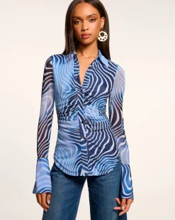 Talisa Long Sleeve Button Down Mesh Top