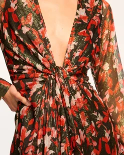 Tatia Plunging Long Sleeve Midi Dress